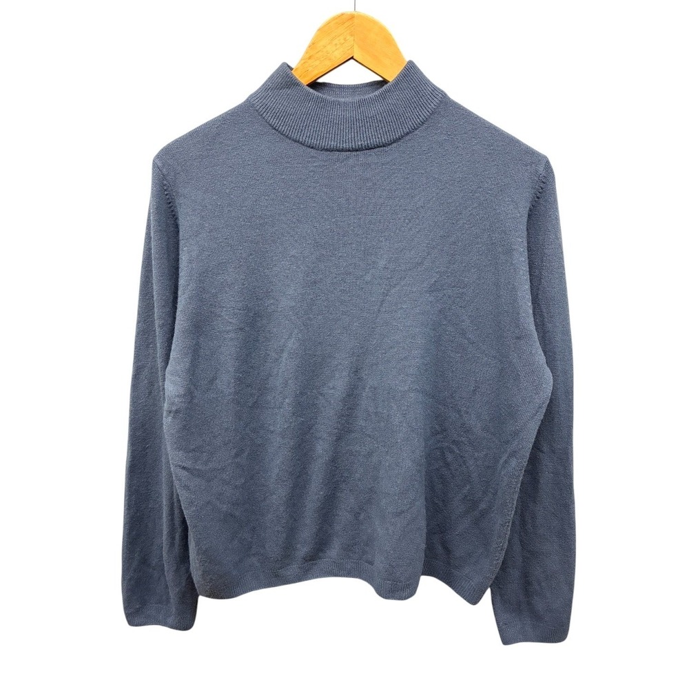 Kerri N Kelsey Mock Neck Vintage Knit Sweater Womens L Blue Pullover Long Sleeve